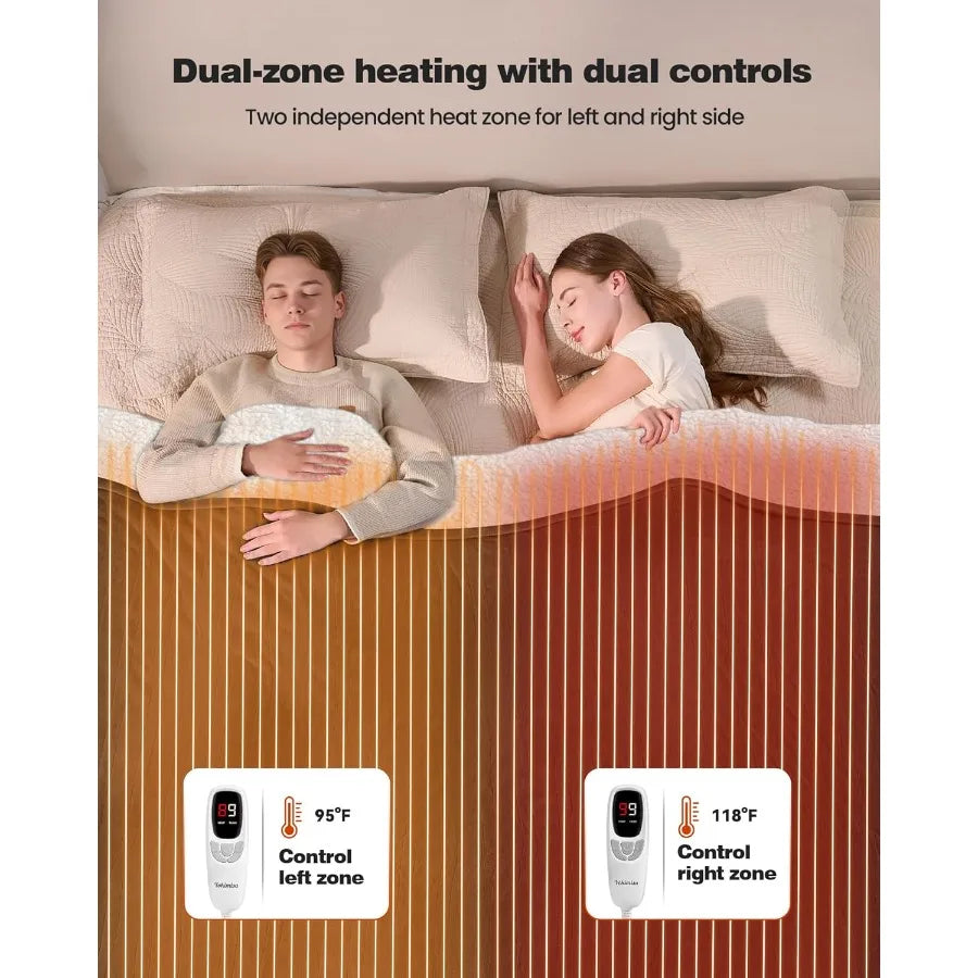 Electric Blanket King- Soft Heating Blanket Dual Control and 9 Heat Levels 10H Timer Soft Flannel to Sherpa Fast Heating Electr