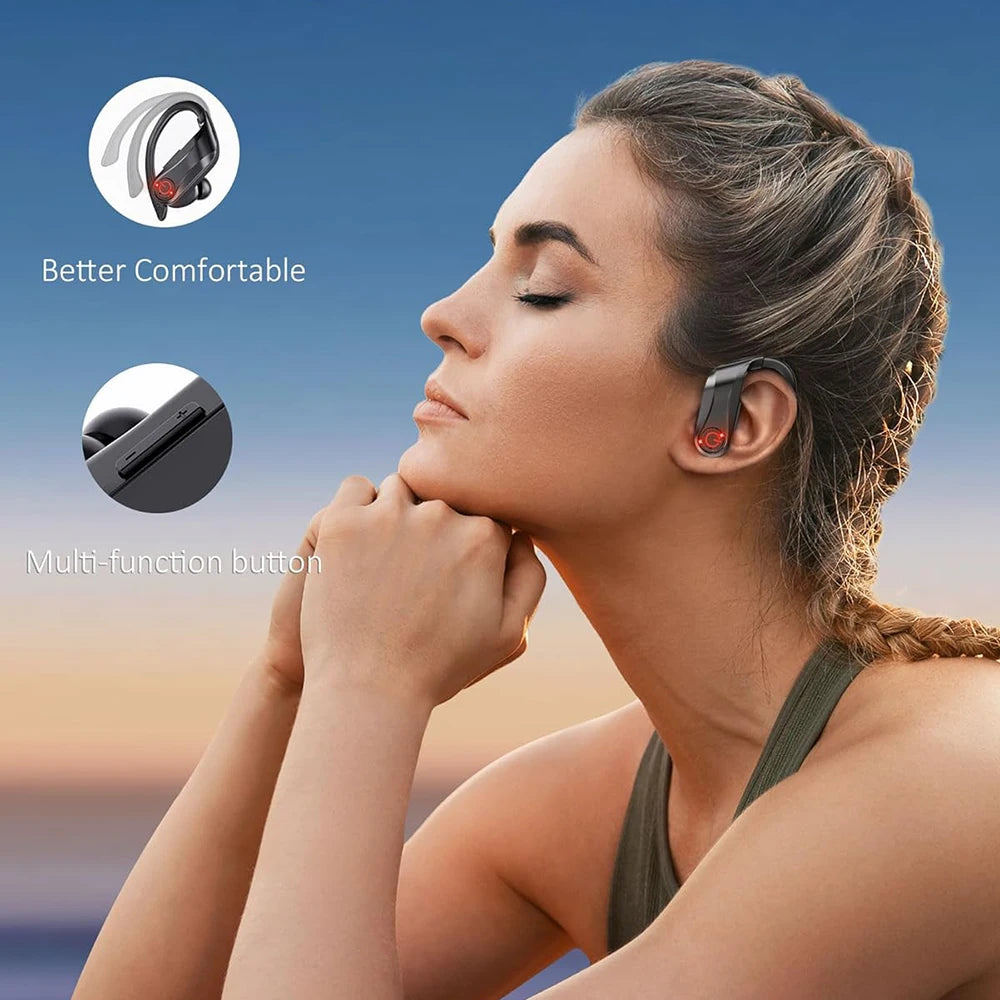 Wireless Earbuds 200H Long Standby Bluetooth Headphones, Over-Ear Stereo Bass Ear phone Built-in Microphone, Sports Waterproof ﻿
