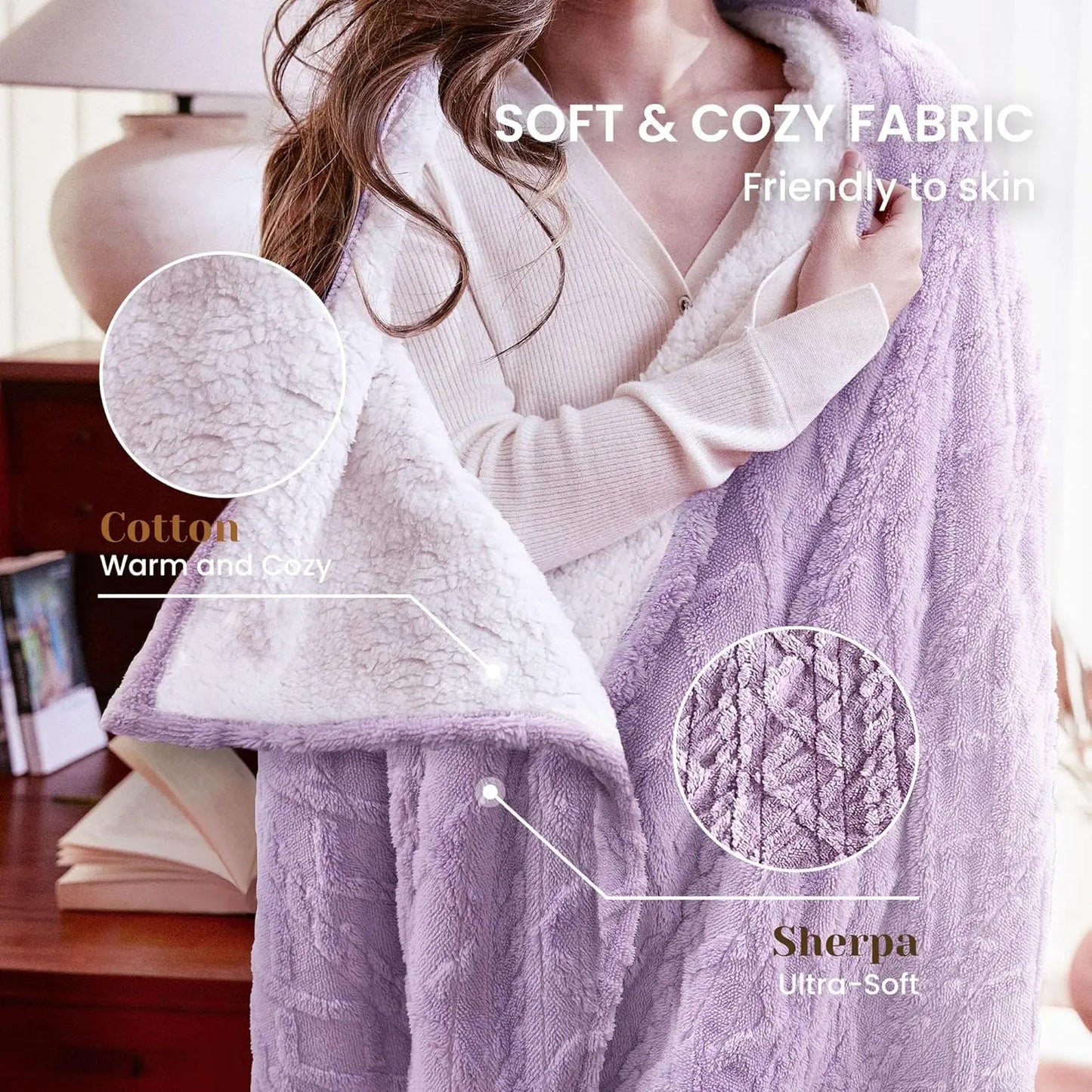 Soft Electric Heated Throw Blanket, 50x60 Inches, 5 Heat Levels with Auto-Off, Machine Washable in Purple