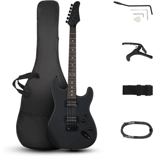 39 Inch Electric Guitar Full Size Solid Body with H-H Pickups 6 Strings for Beginners Complete Starter Kit Featuring Upgraded C