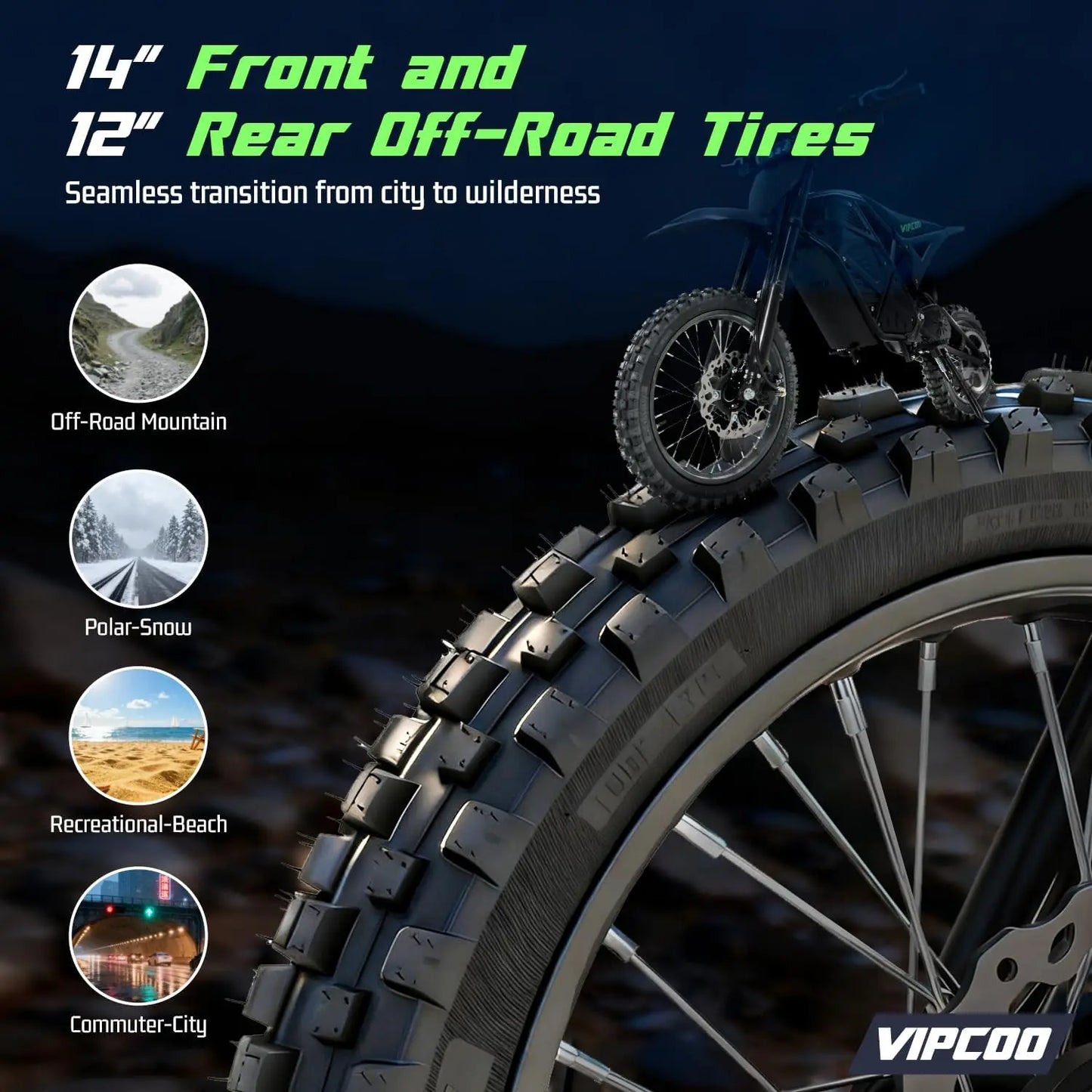 H3 Electric Motorcycle for Adults, 3500W Moter, Up to 40MPH / 45° Slope / 45 Miles Range, 14"/12" Fat Tire Motorbike