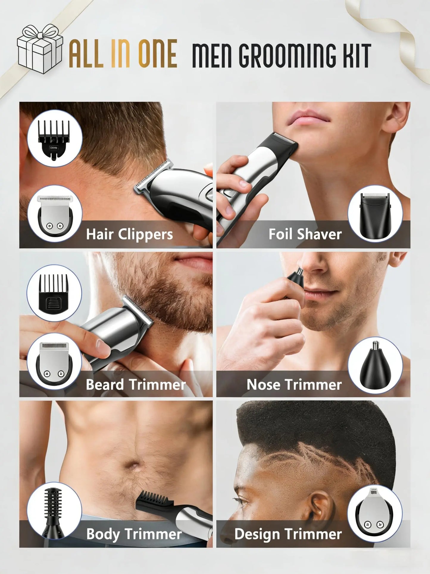 Ufree Beard Trimmer for Men, Waterproof Electric Razor for Nose, Body, Face & Mustache, Cordless Hair Clippers Shavers Grooming