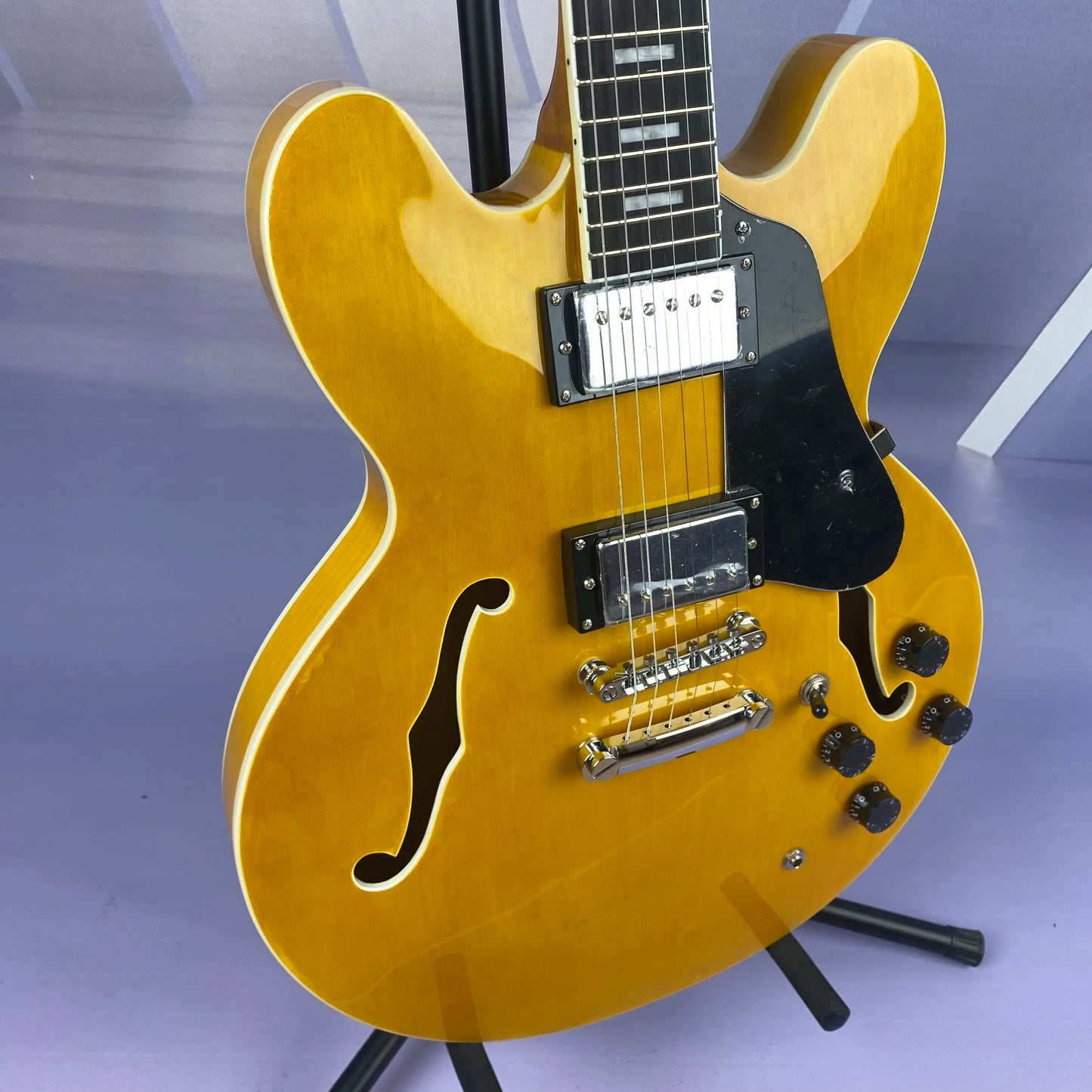 Shipped from the USA Semi-Hollow Body Yellow Electric Guitar Fixed Bridge