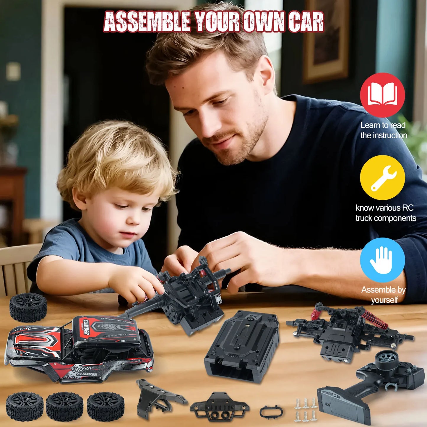 1:12 Assembled RC Car for Kids Adults,Remote Control Car 2.4G Monster Truck RC Cars with 2 2S Rechargeable Batteries