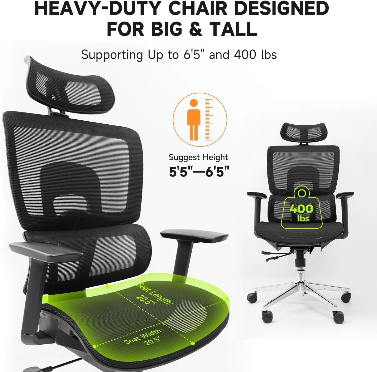 NearHub EC20 Ergonomic Chair for Big and 6'5" Tall Max,400Lbs Computer Desk Heavy-Duty Office Gaming Chair with High-Back Design