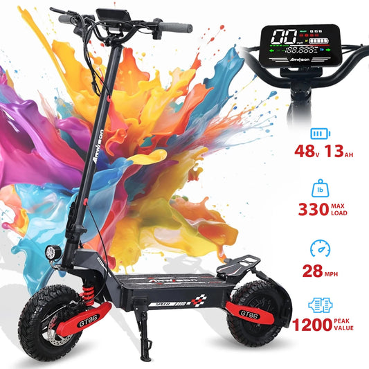 Electric Scooter for Adults, 1200W Motor Fast E Scooter, 11" Off-Road Tires, Up to 28 MPH Top Speed &32Miles Long Range, Dual Br