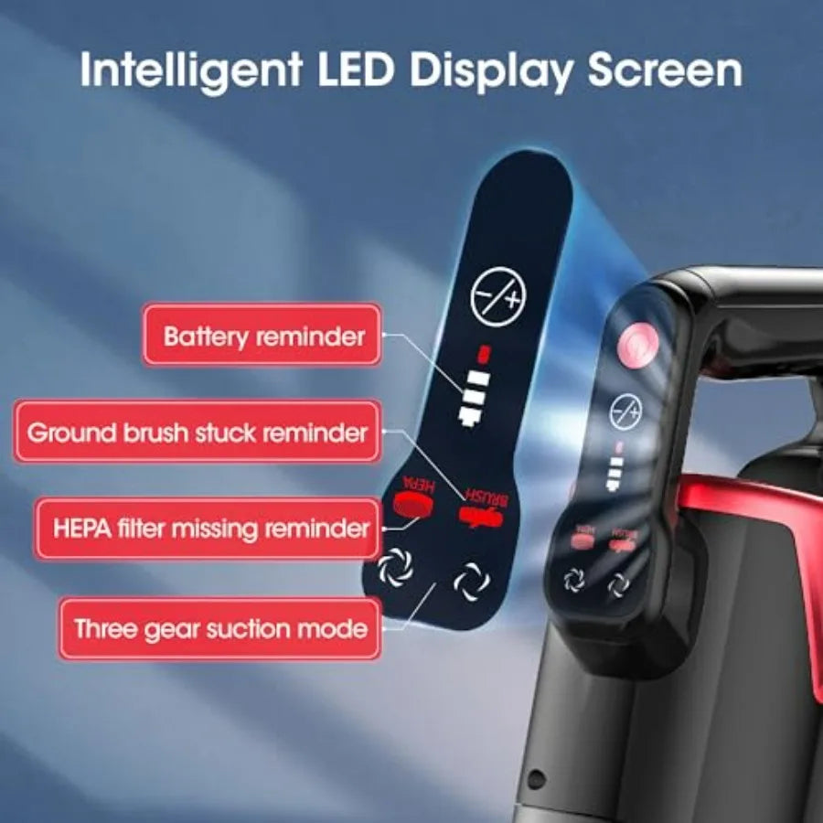 Cordless Vacuum Cleaner with Self-Standing,45KPA Stick Vacuum, 88,000RPM Brushless Motor & LED Display, Anti-Tangle, Lightweight