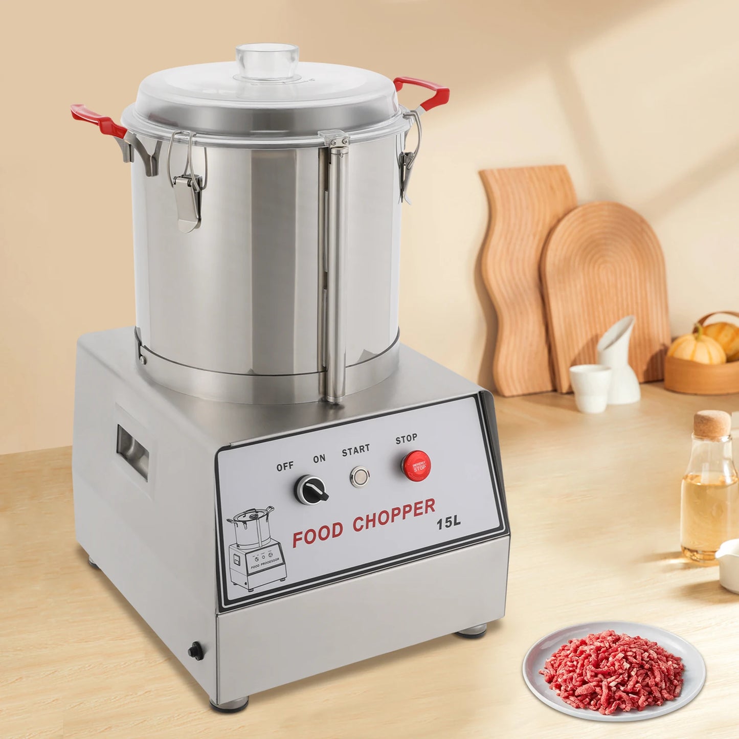 110V Commercial Food Chopper 15L  power 1400W Electric Stainless Steel Food Processor  Suitable for Food Preparation and Cooking