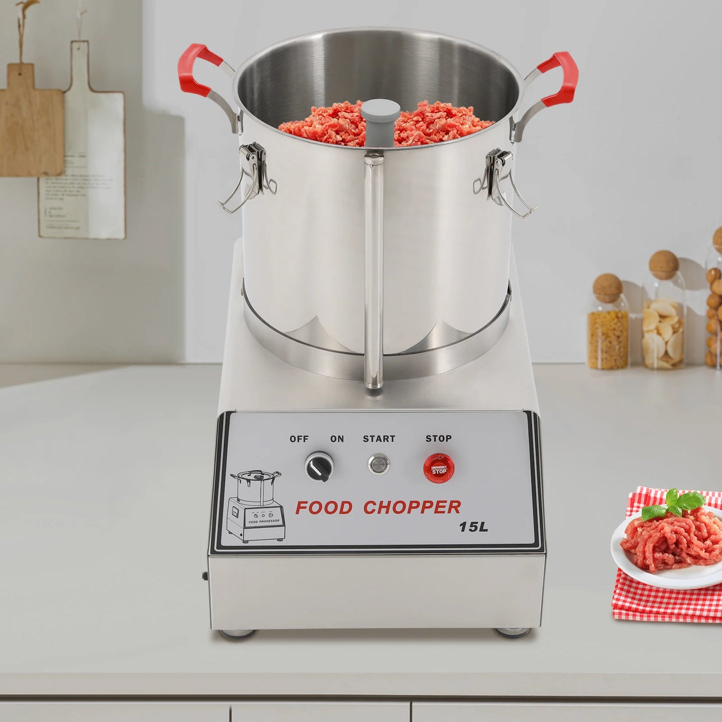 110V Commercial Food Chopper 15L  power 1400W Electric Stainless Steel Food Processor  Suitable for Food Preparation and Cooking