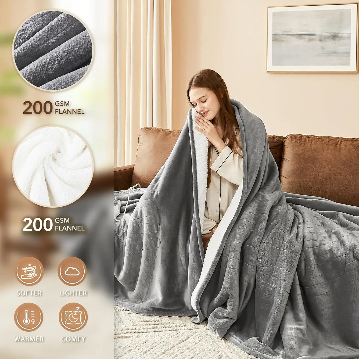 Electric Heated Blanket Twin 62x84 with 10 Levels, Auto Off, Overheat Protection, Ultra Soft Flannel