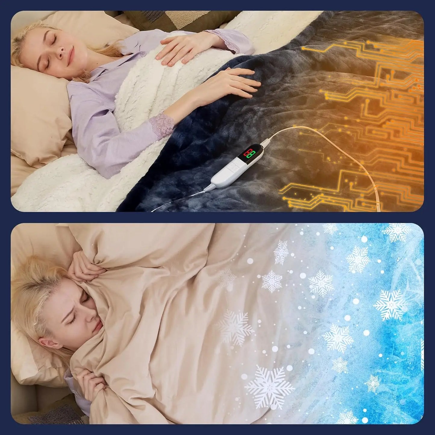 Electric Heated Throw Blanket with 8 Heat Levels, Auto Off, Fast Heating, Washable, Blue