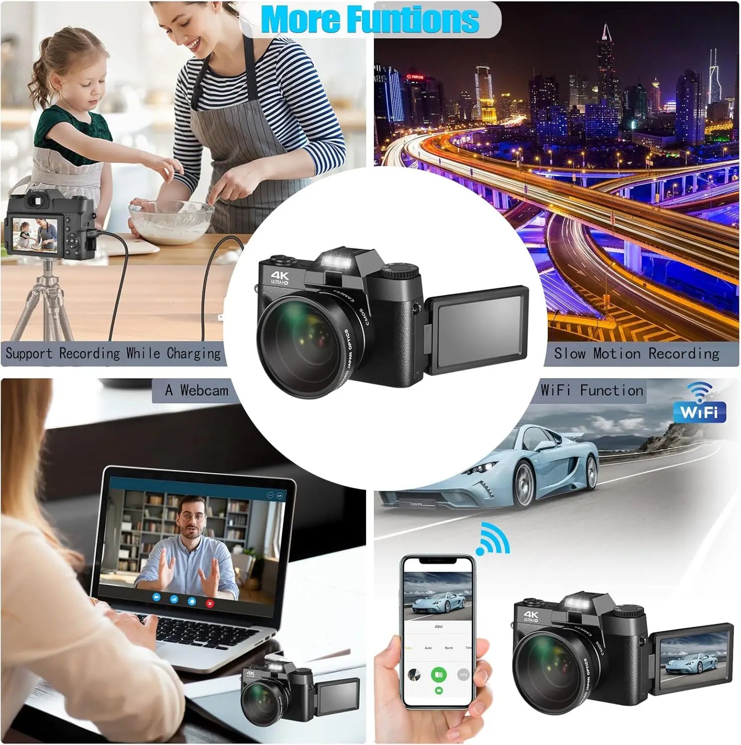 4K Digital Camera for Photography and Video,Autofocus 16X 48MP HD Vlogging Camera for YouTube with WiFi Anti-Shake Compact Vedio