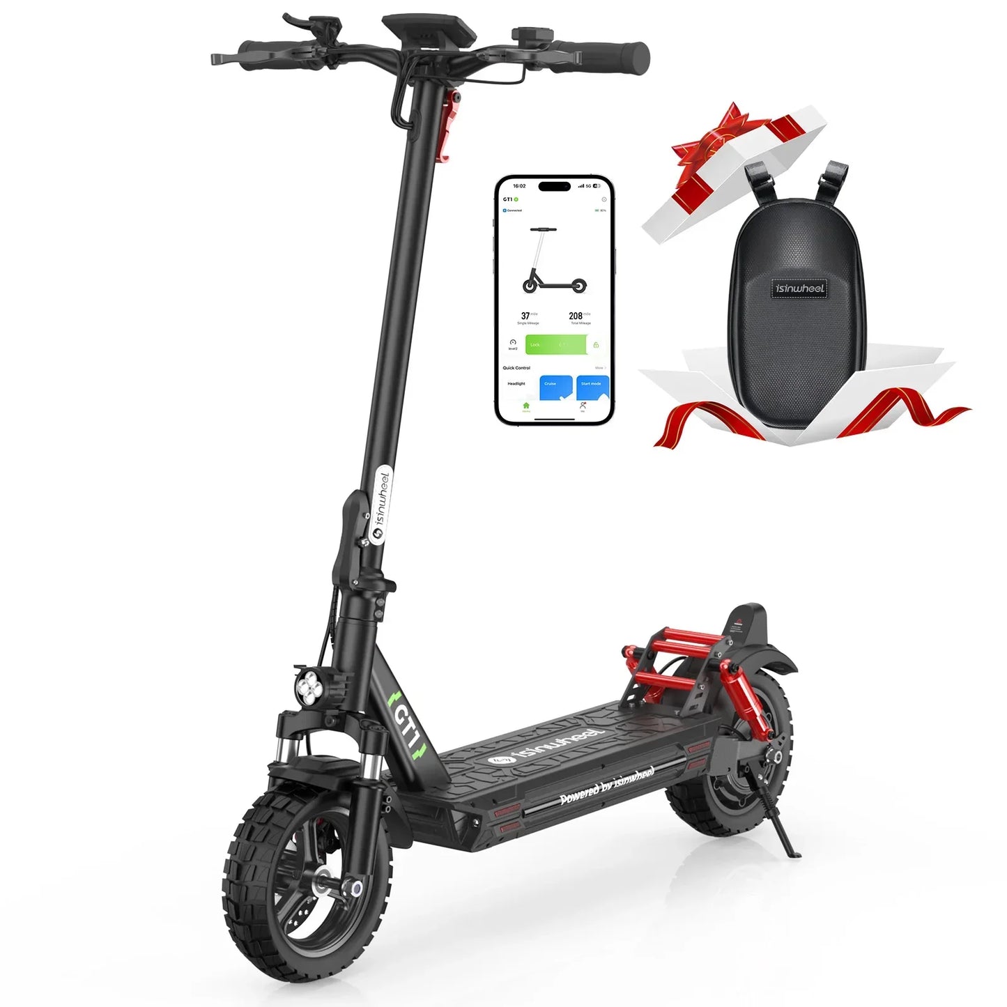 Isinwheel GT1 Adult Electric Scooter 48V 10Ah Battery 10" pneumatic off road tire Foldable E-scooter