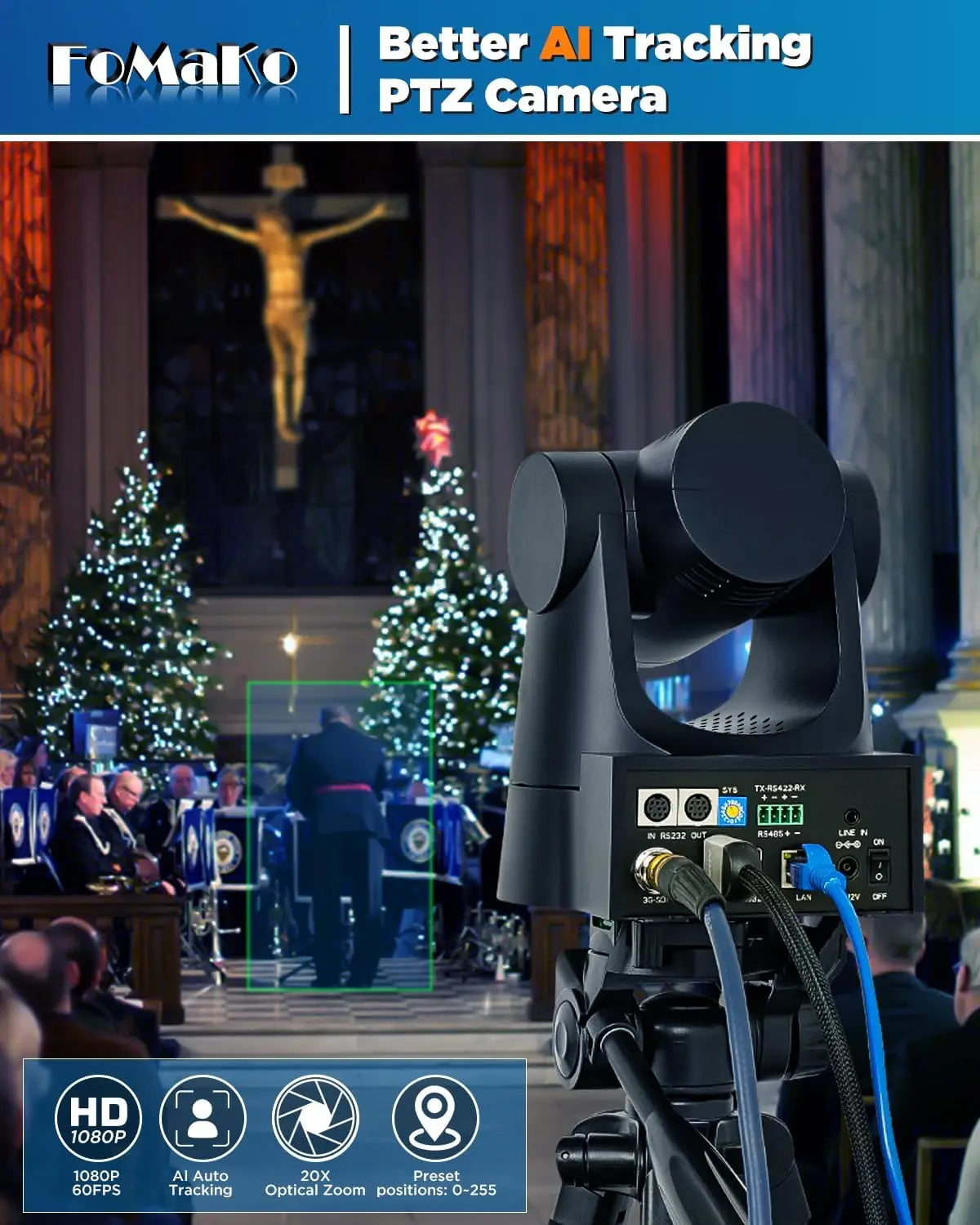 FoMaKo PTZ Camera 30X Optical Zoom HDMI PTZ Bundle with PTZ Controller PoE Keyboard,Contains 4 Items(KC608+3xFMK30SDI)