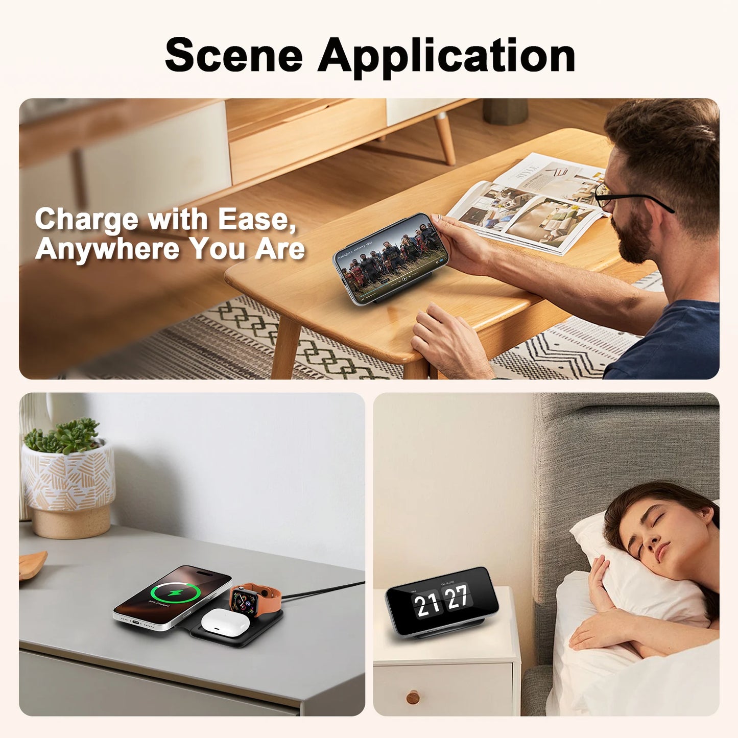 15W Wireless Chargers Magnetic 3 in 1 Foldable Stand Pad Dock Fast Charg Travel iPhone17 16 15 14 13 Pro Max Apple Watch Airpod