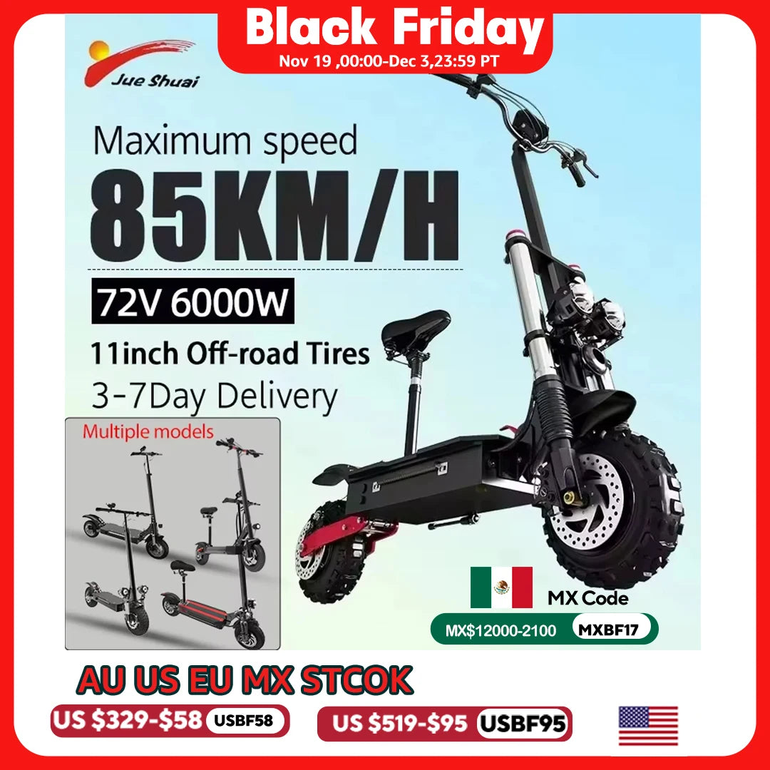 [8 models]10/11 Inch 48V-72V 1000W-6000W Electric Scooter 50-85km/h Fast E Scooter Off Road Electric Kick Scooter Foldable Adult