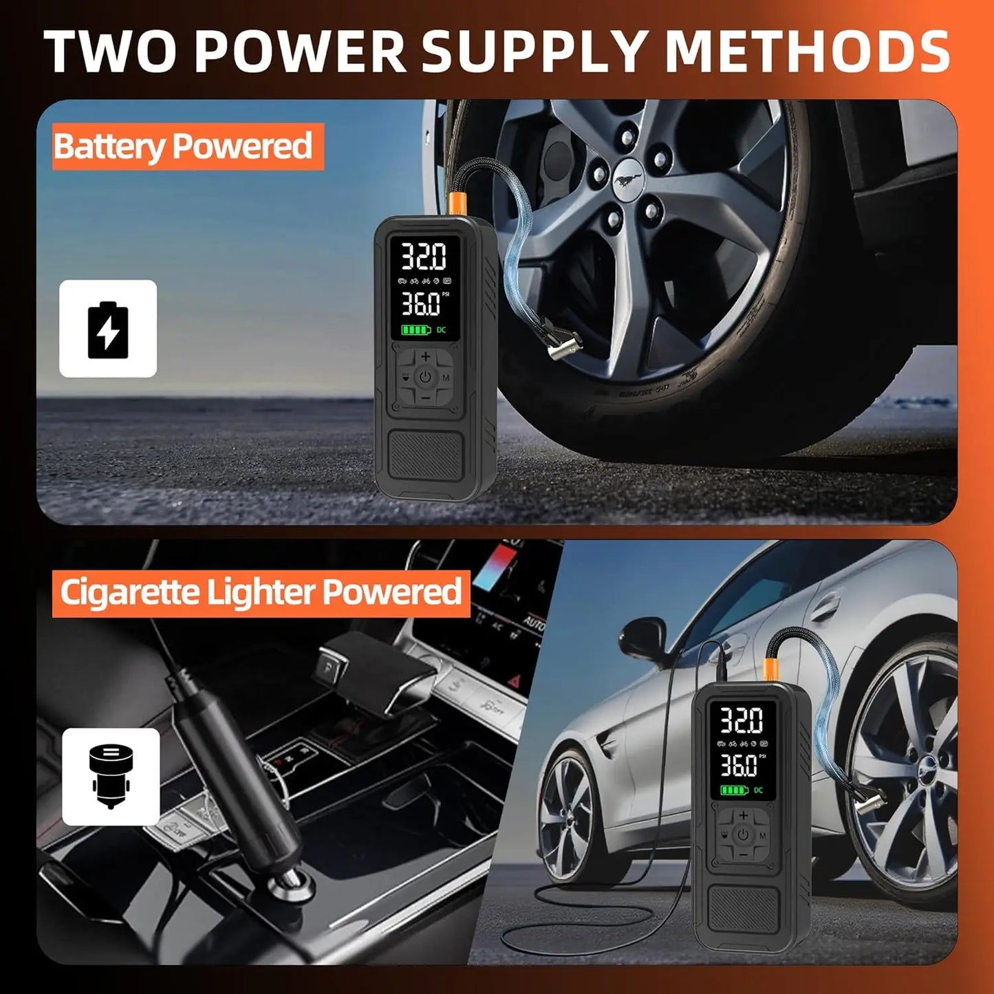 Y34 Portable Air Compressor, 4X Faster Inflation, 6000mAh, 150PSI with Digital Gauge & LED Light for Car, Motorcycle, Bike