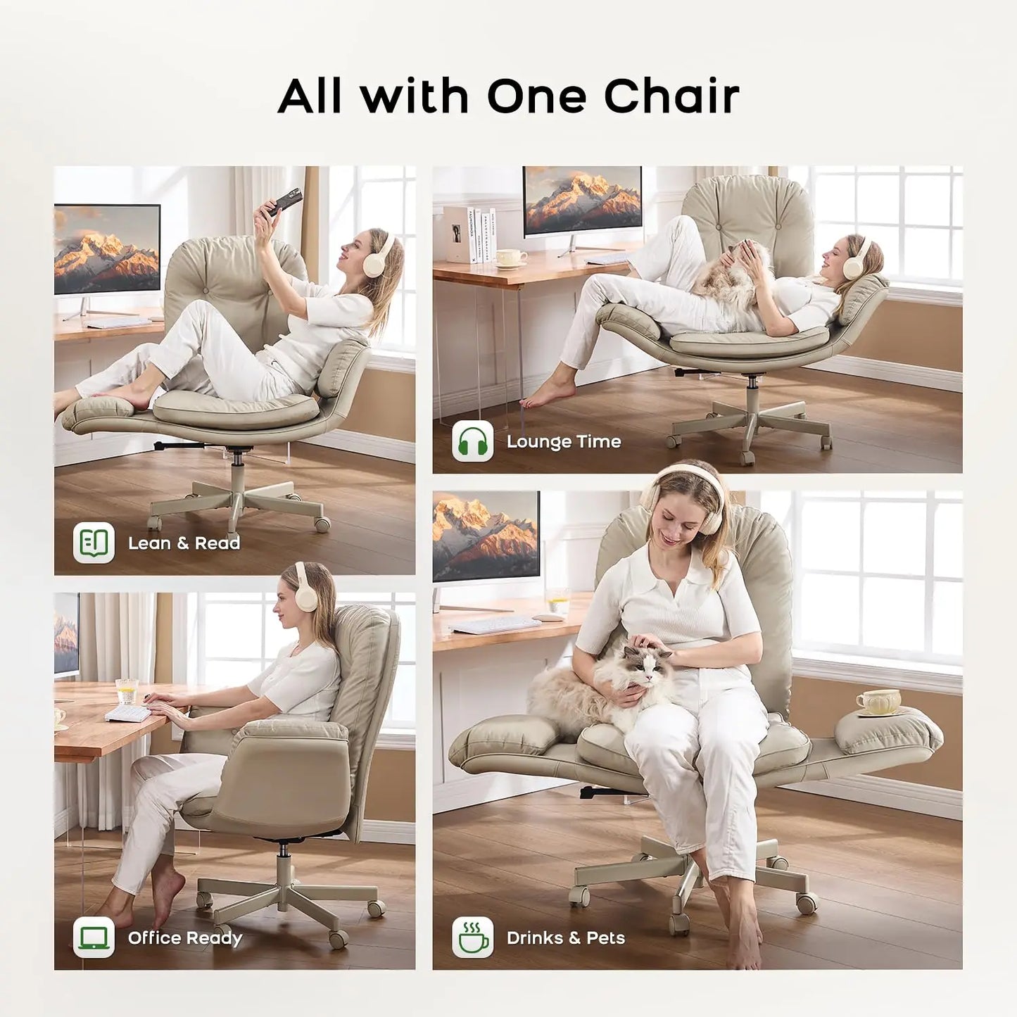 Criss Cross Chair with Armrests & Wheels for Cross-Legged Sitting, Comfortable Adjustable Swivel Office Desk Chair, Customized