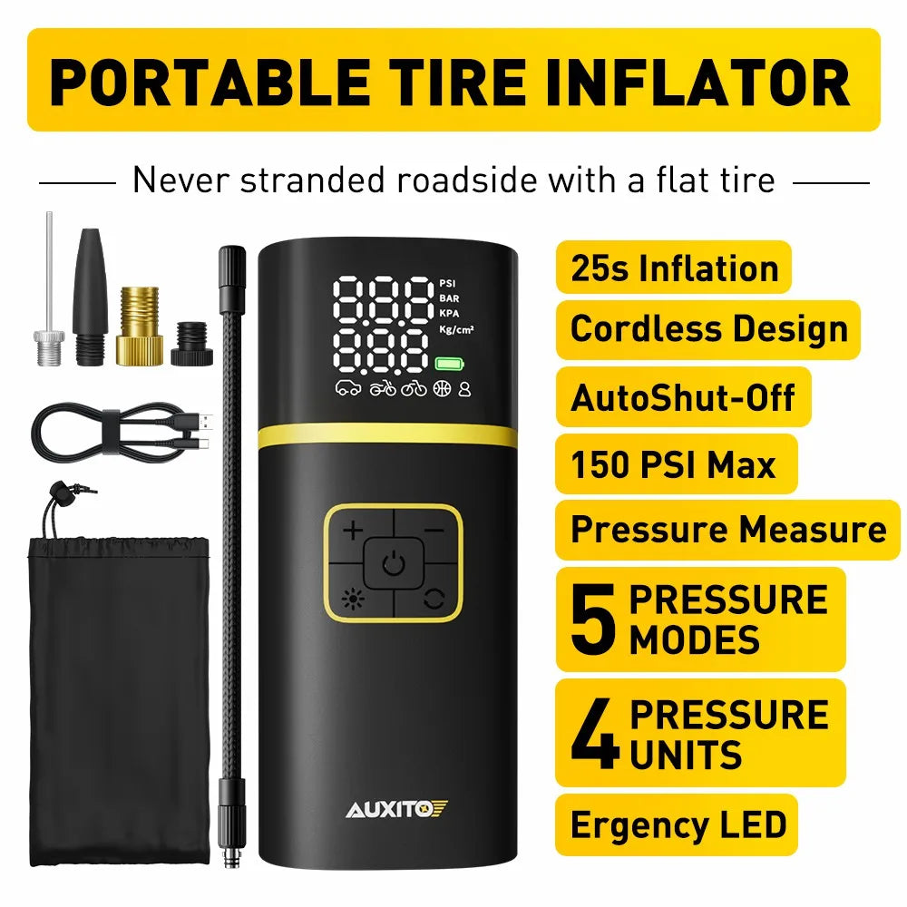 AUXITO Rechargeable Air Pump Tire Inflator Portable Compressor Digital Cordless Car Tyre Inflator For Motocycle Bicycle Balls