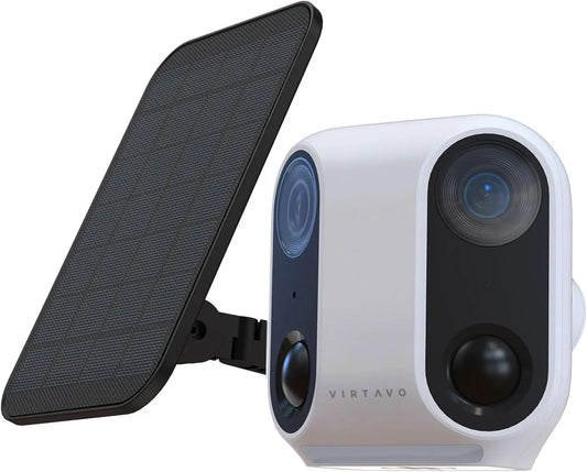 Cam XM1, Solar Security Cameras Wireless Outdoor, Dual 2MP Resolution, Color Night Vision, PIR Motion Detection, Battery-Powered