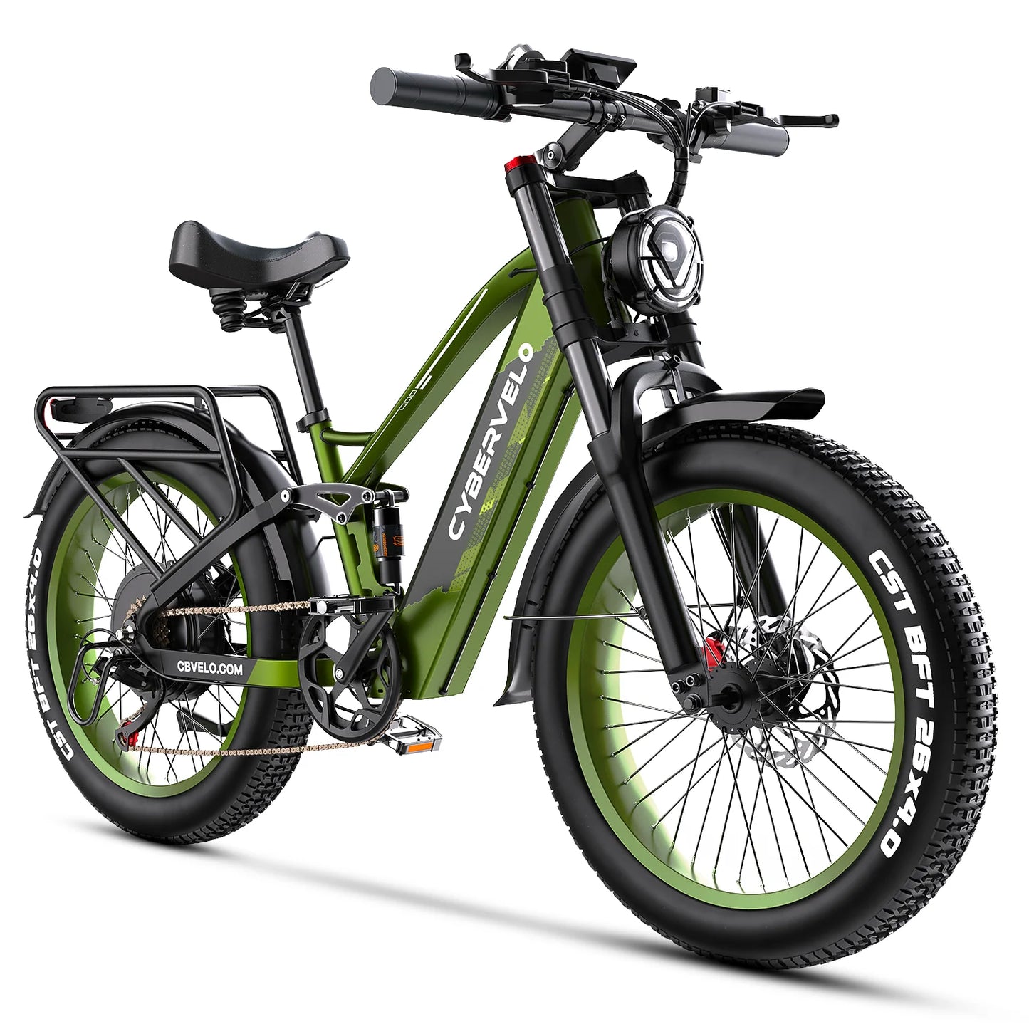 Cybervelo 26“ x 4.0“ Fat Tire All Terrain Electric Bike, 5000w Peak Motor, 52V 40Ah Built-in Battery 7-Speed Adult E-Bicycle EK9