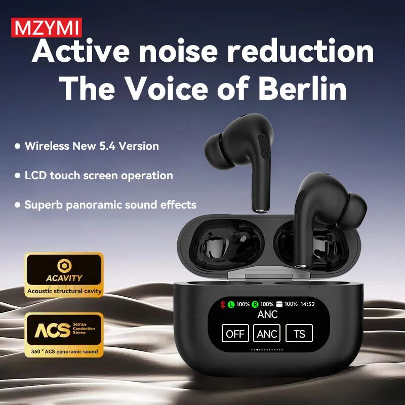 MZYMI YX30 ANC Wireless Earphone LED Touch Screen Active Noise Cancelling Bluetooth Headset G4 ANC+ENC Sport Headphone With Mic
