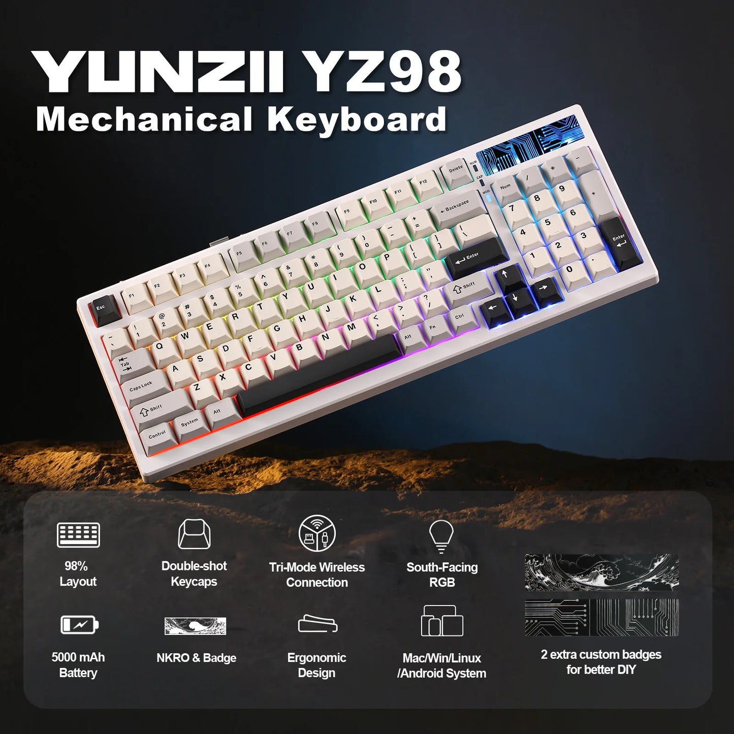 YUNZII YZ98 Mechanical Gaming Keyboard 2.4GHz Wireless RGB Backlit