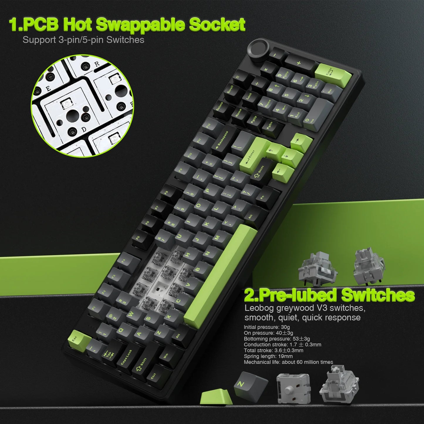 AULA F99pro Wireless Gaming Keyboard With Hot Swap Gasket Structure