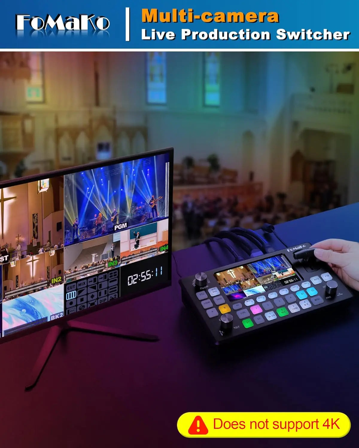 FoMaKo NDI 6 Camera 30X Optical Zoom NDI PTZ Camera HDMI(3pcs) +KC601 Pro Video Mixer Switcher+ KC608 Pro PTZ Controller