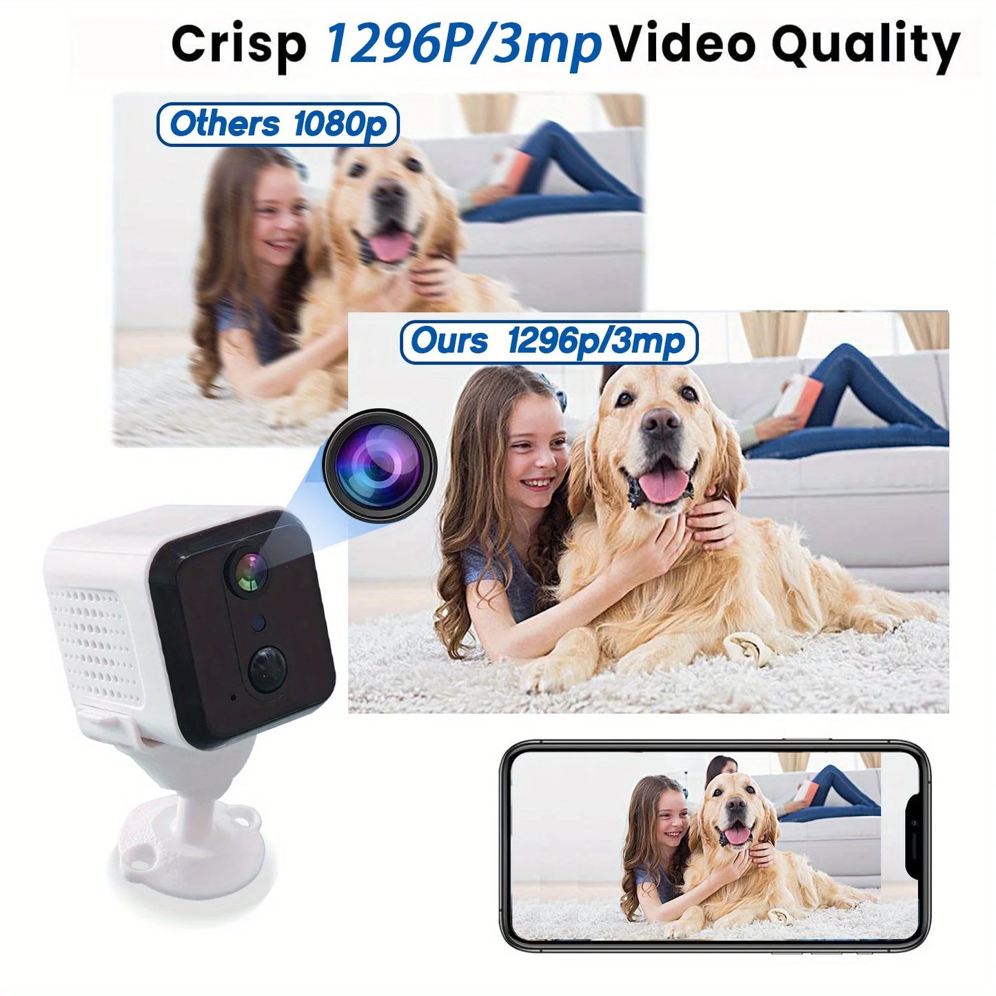 WiFi Mini Camera, 3MP Video, Surveillance Wireless Camera for Home Security System with PIR Motion Detection, Nanny Mini Camera