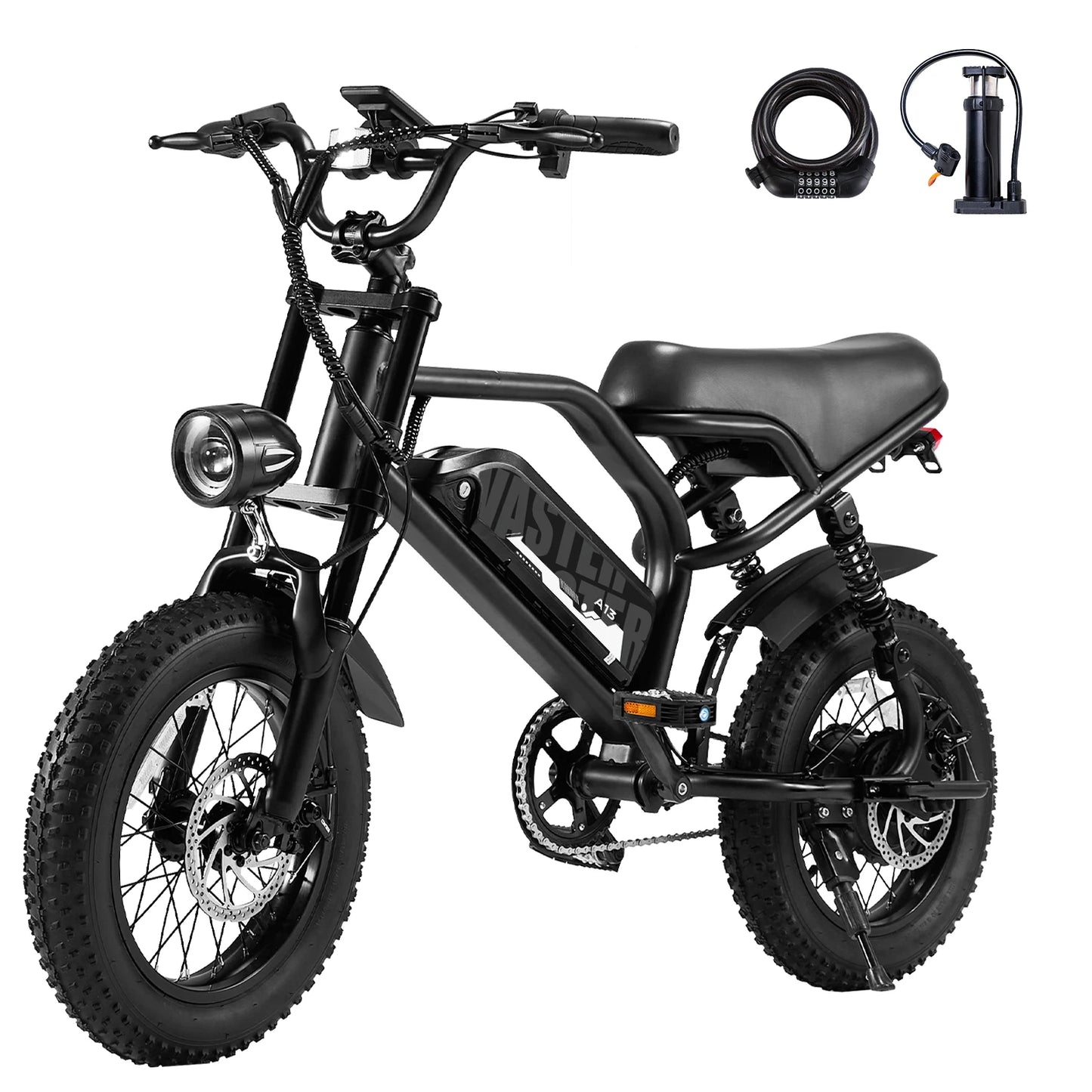 VDL Mountain Electric Bike , 16" Fat Tire Ebike, Wider Seat 800W Peak Motor, Removable Battery, Front Fork Suspension