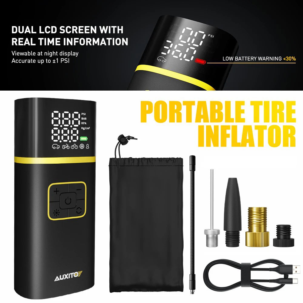 AUXITO Rechargeable Air Pump Tire Inflator Portable Compressor Digital Cordless Car Tyre Inflator For Motocycle Bicycle Balls