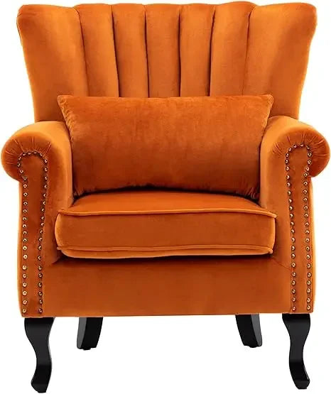 Mid-Century Modern Accent Chair, Comfortable Single Sofa with Channel Back and Pillow for Living Room and Bedroom