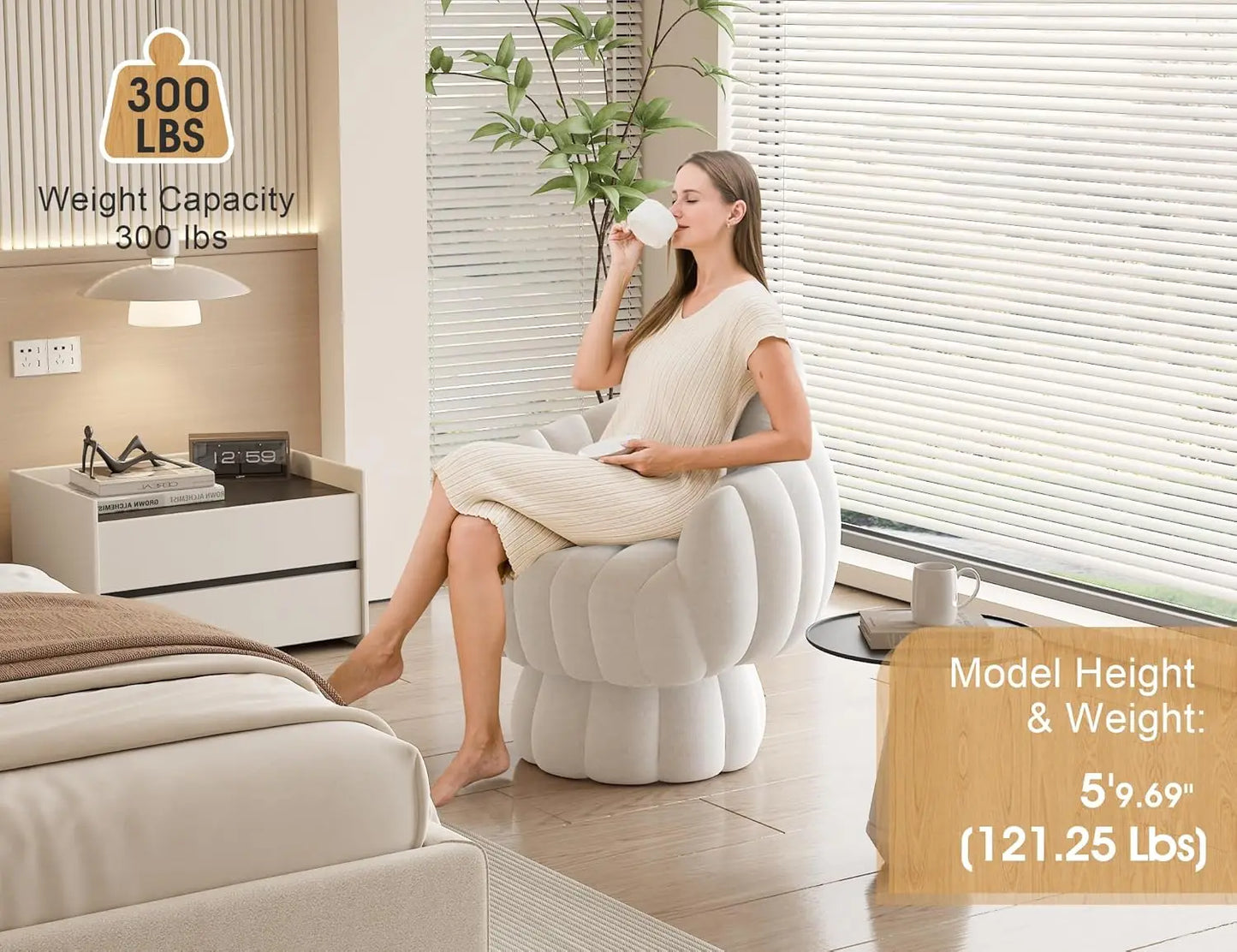 Century Modern Swivel Velvet Accent Chair, Beige