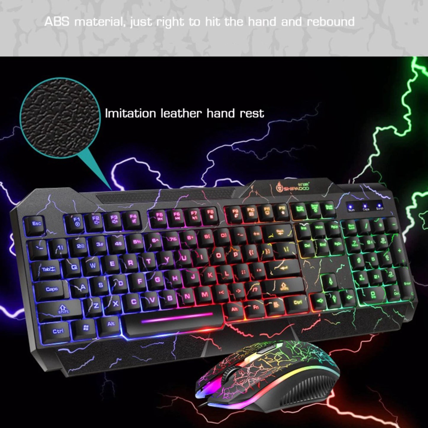 Mechanical Gaming Keyboard & Mouse Combo, Rainbow LED Backlit Set, Multicolor Changing Mouse