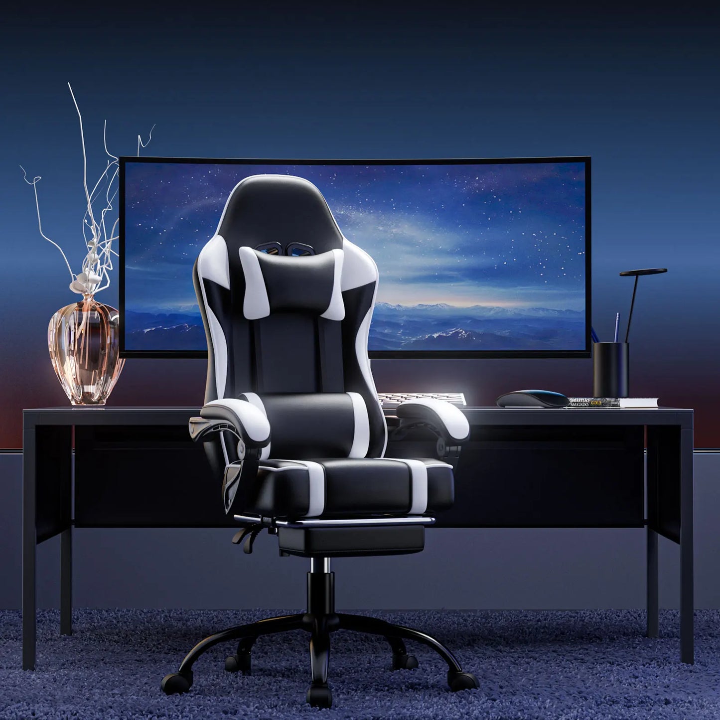 Ergonomic Gaming Chair Recliner, PU Leather Racing Game Chairs for Adults, Executive Office Chair Gamer Chair with Massager
