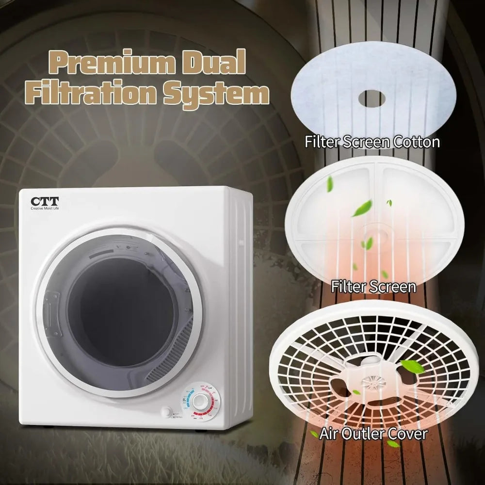 CTT Portable Clothes Dryers for Apartment 1500W, 3.5 cu.ft Compact Dryer for Laundry with 4 Drying Mode, 110V Dryer Machine with