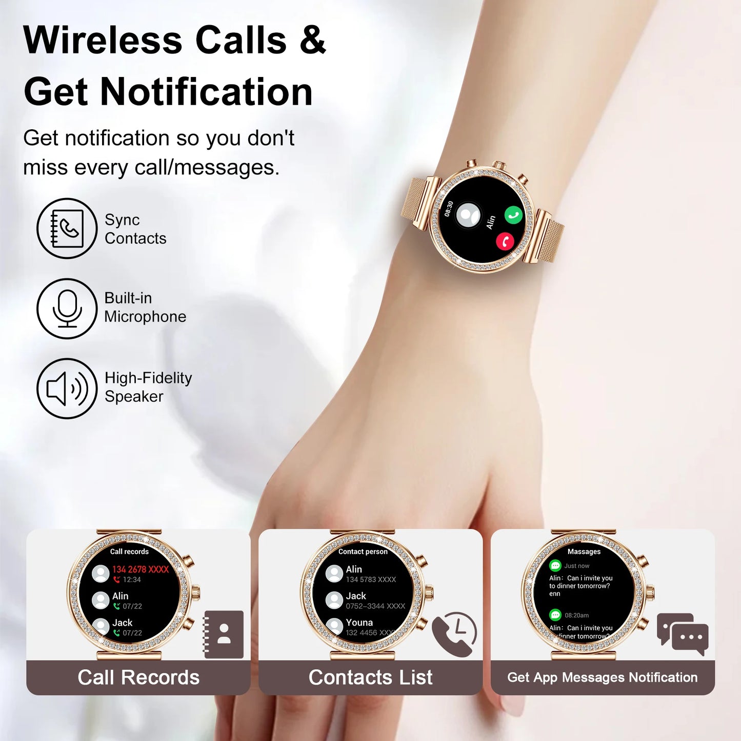 1.29" Touchscreen Smart Watch(Wireless Calls),Fitness Smartwatch for iPhone/Android with Sport Modes, Women Function/Watch Faces