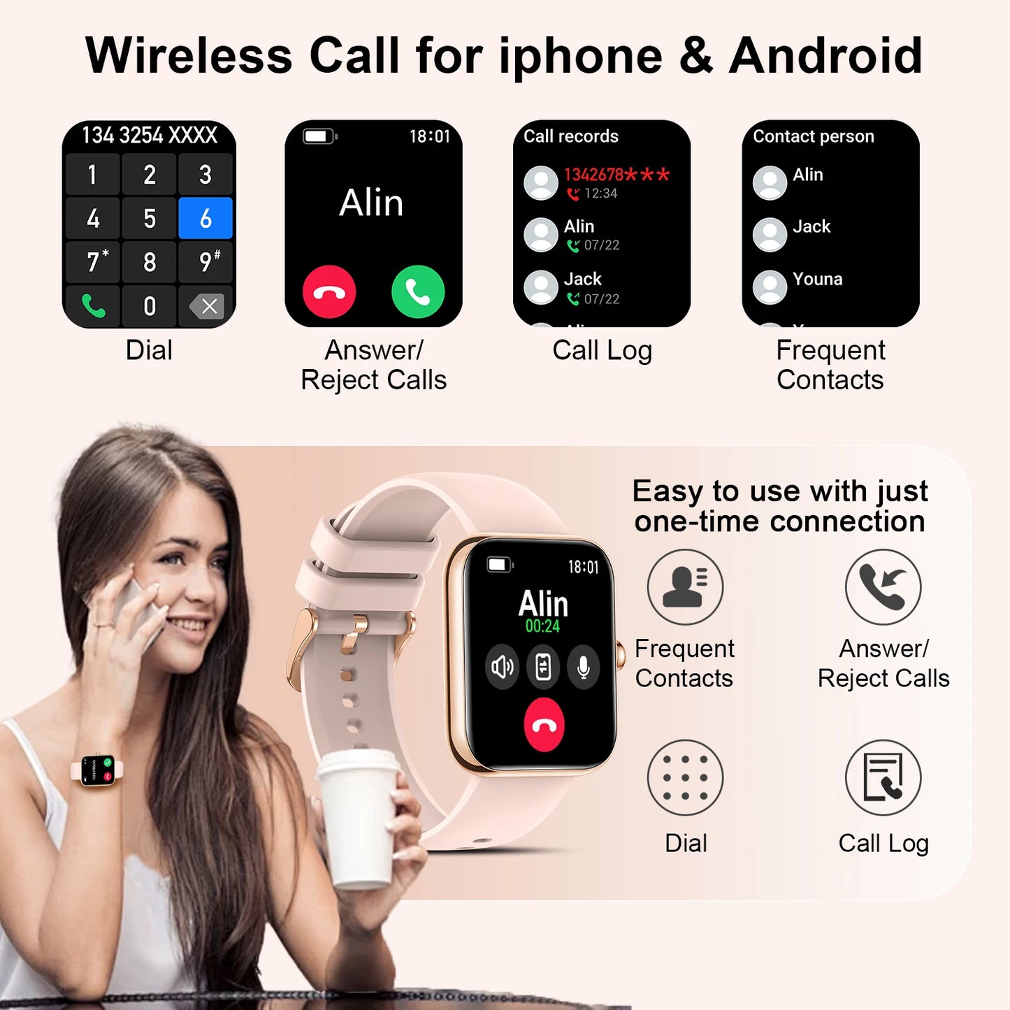 1.85"Smart Watch for Women/Men (Answer/Make Calls)Fitness Tracker Watch for iPhone/Android Phones, Pedometer, QR Code Payment/Sp