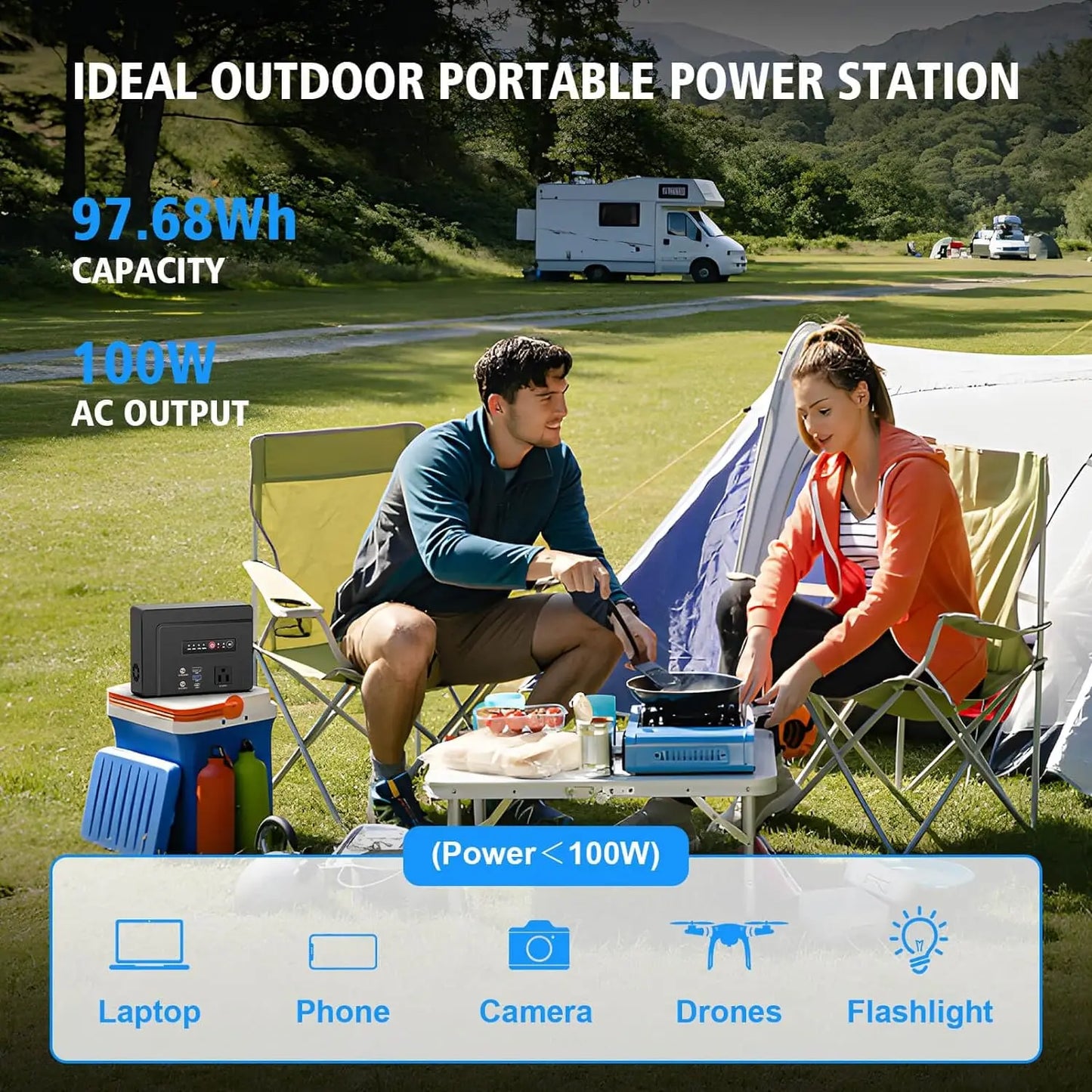 Powkey Portable Power Station 100W/97.68Wh, Power Bank with AC Outlet 26400mAh Fast Charging Battery Pack for Outdoor Camping RV