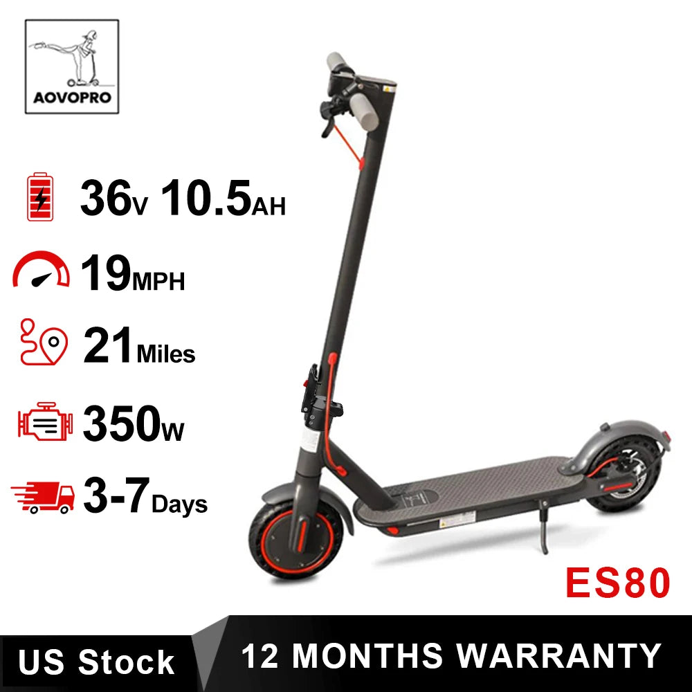 AOVOPRO ES80 350W Electric Scooter 10.5Ah 19mph Max Speed Smart APP Control 21miles Max Range Foldable E-Scooter for Adult