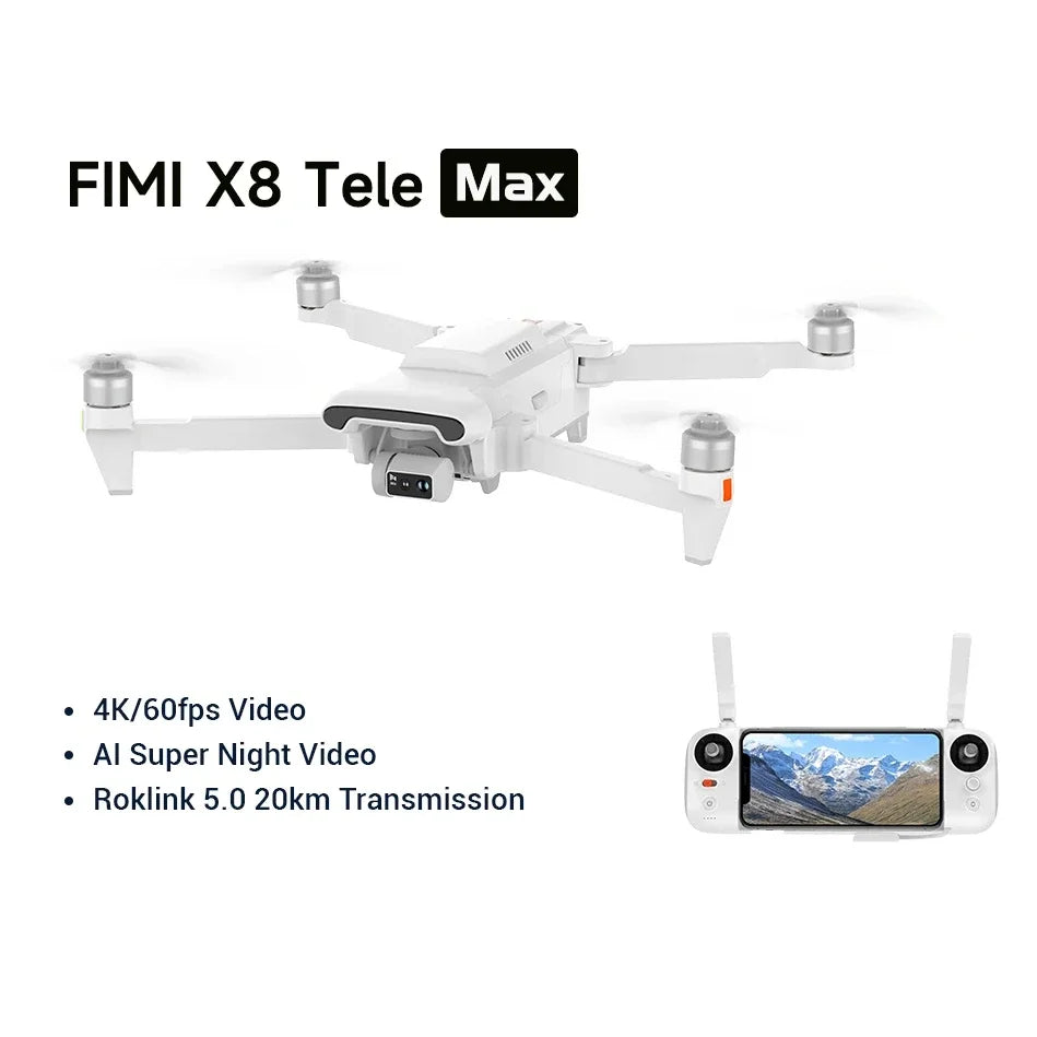 FIMI X8 Tele Max drone Dual Sony Cameras 4K 60fps 5.0 Roklink 20km range 3-axis Gimbal GPS AI Super Night Video rc Quadcopter