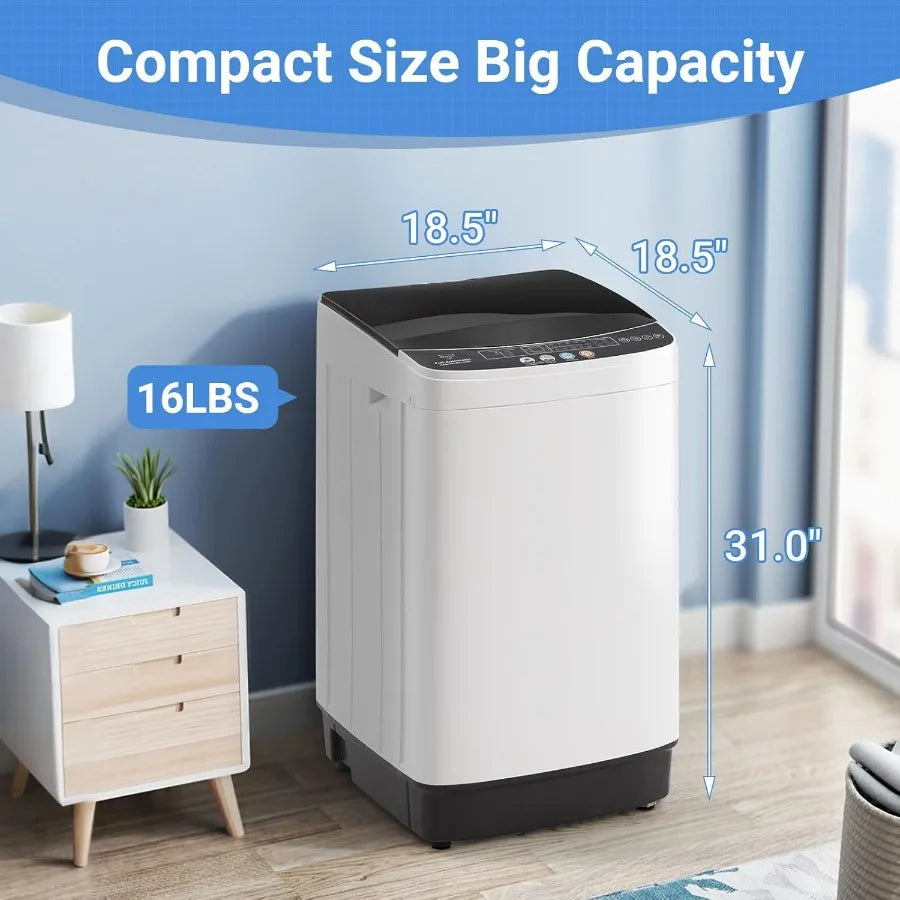 16 lbs Portable Washing Machine 2.0 Cu.Ft Capacity Full Automatic Washer for Homes Apartments 8 Wash Programs Compact Laundry W