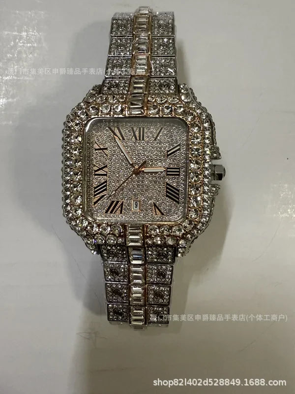 2025 New Luxury Diamond Watch Men Fashion Iced Out Square Colorful Number Watches Hip Hop Bling Jewelry Reloj Hombre for Party