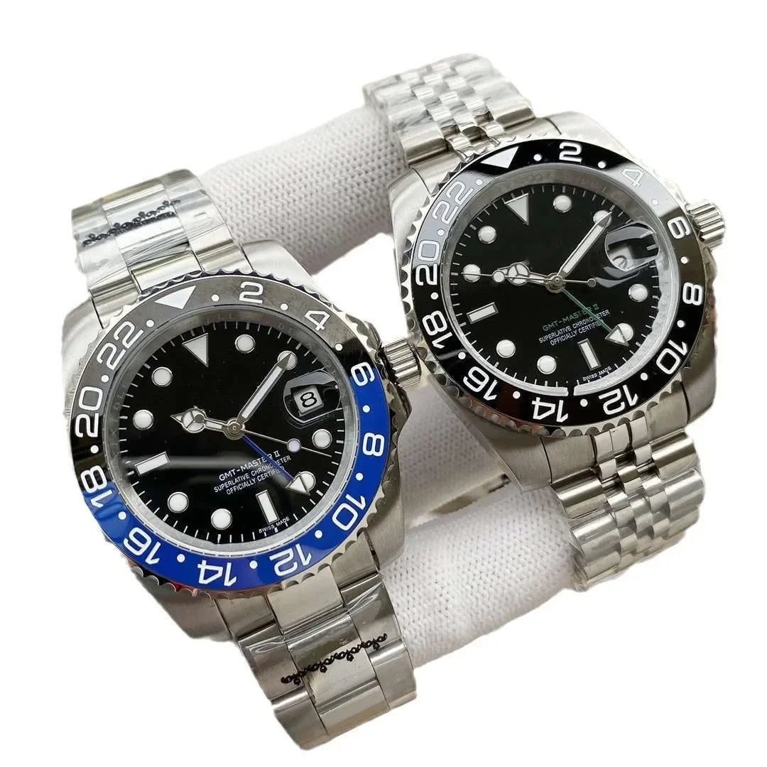 40mm Yellow Gold NH34 GMT Automatic Watch For Men Ceramics Grey Black Bezel Sapphire Glass Luminous Dial Waterproof