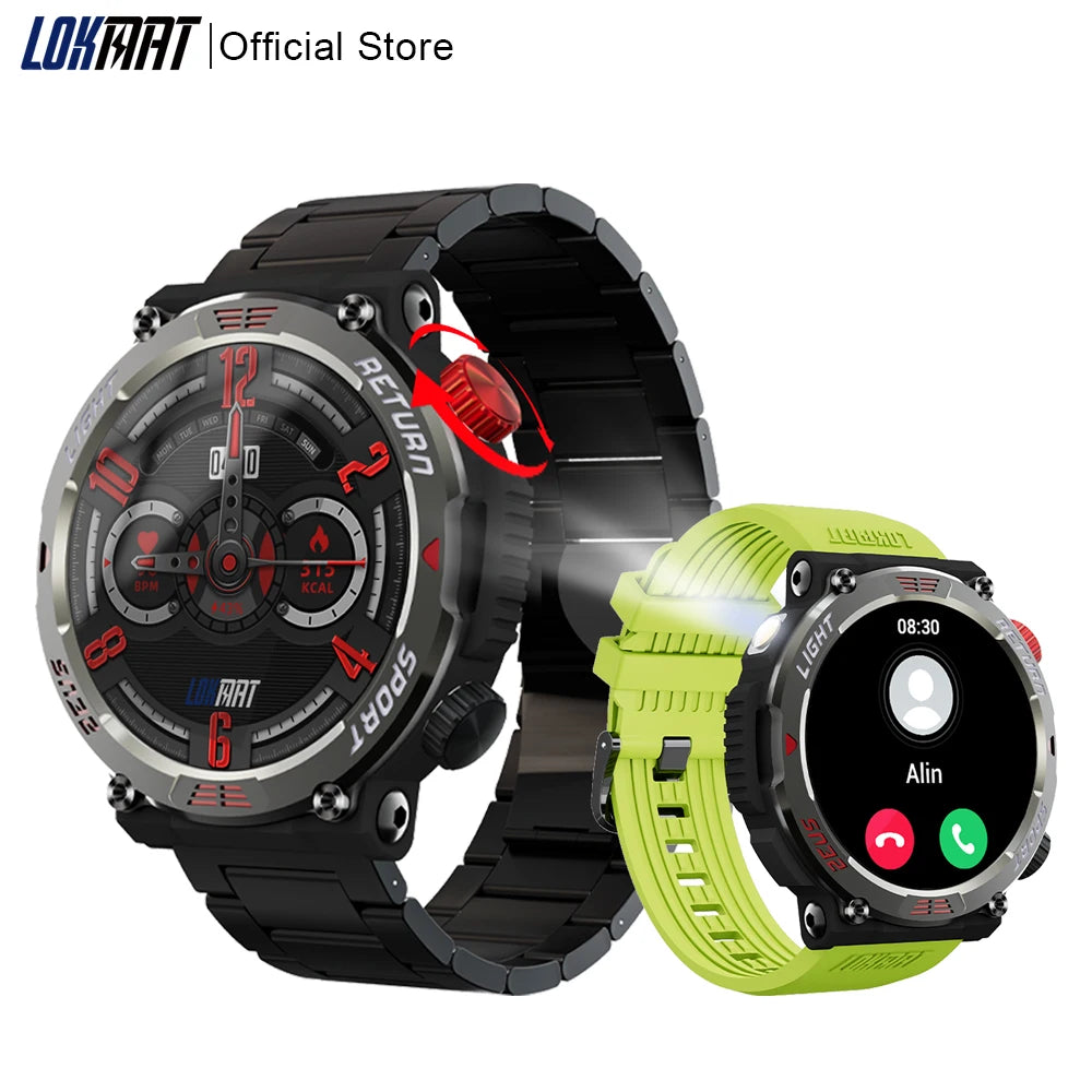LOKMAT ZEUS 5 PRO Flashlight Smart Watch Bluetooth Calls Watch Waterproof Fitness Tracker Message Push Smartwatches for Phone