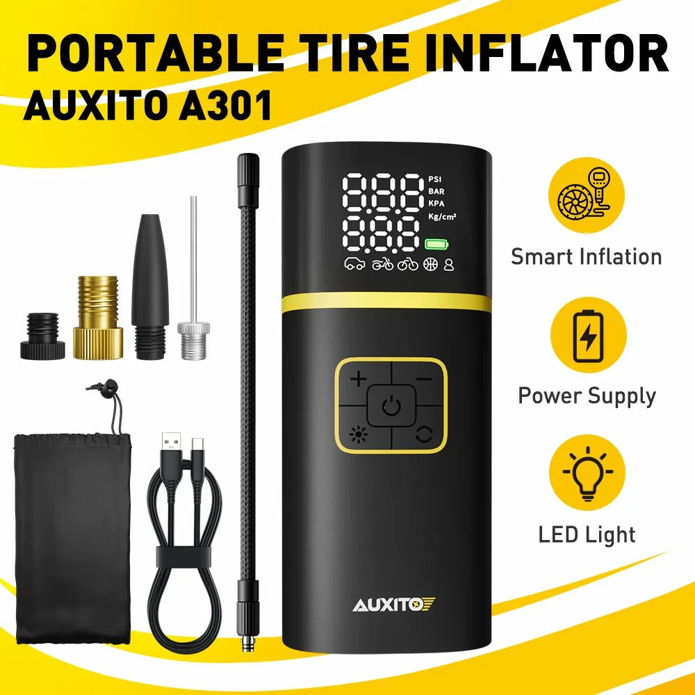 AUXITO Rechargeable Air Pump Tire Inflator Portable Compressor Digital Cordless Car Tyre Inflator For Motocycle Bicycle Balls