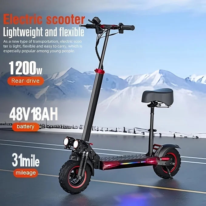 11 inch tires foiding electric scooter 1200w strong power 31 mph fast speed long range removable seat all terrain scooter