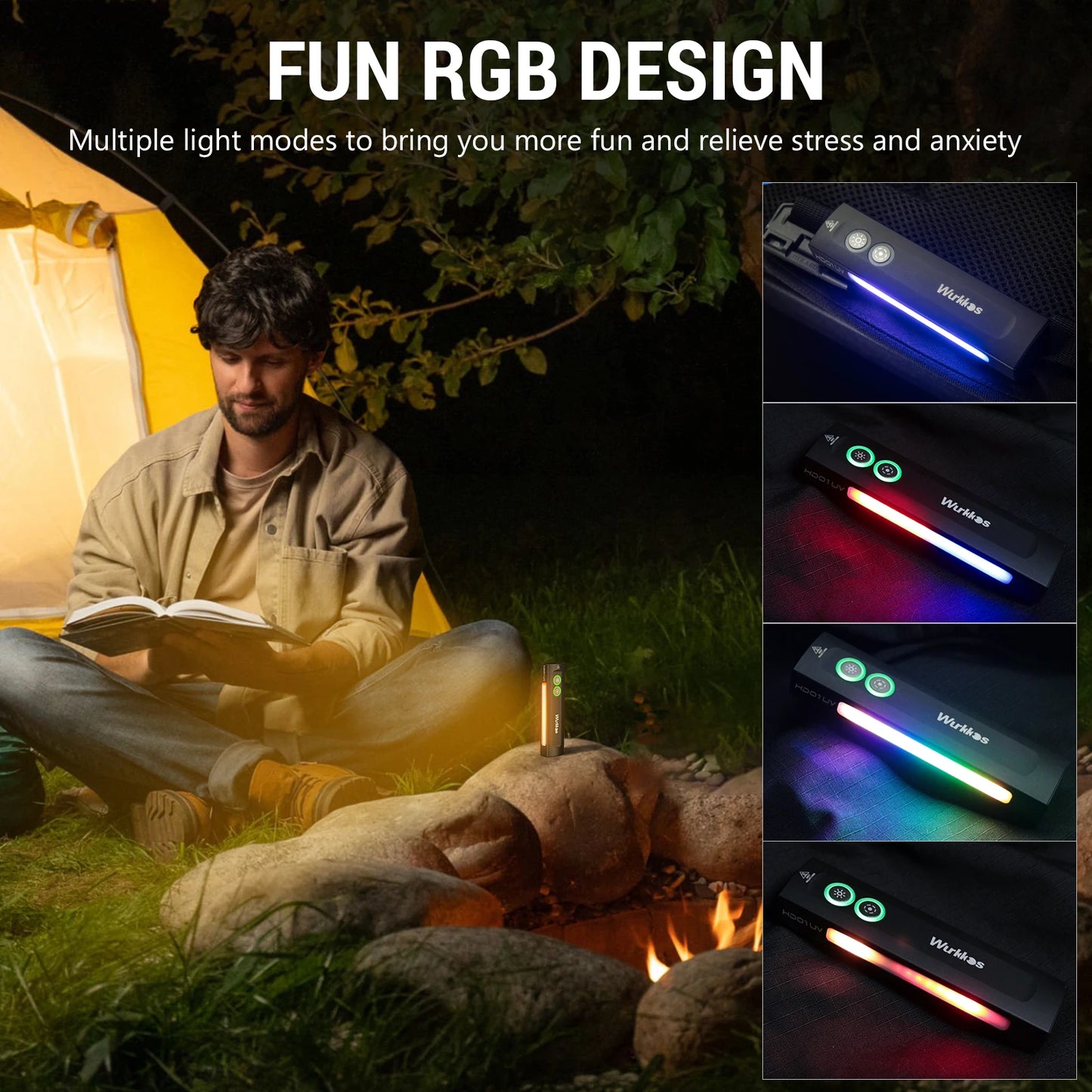 Wurkkos HD01 UV Multifunctional EDC Flashlight 1200 LM with 365nm UV light White flood 90CRI LED Waterproof Side RGB Lights IP65