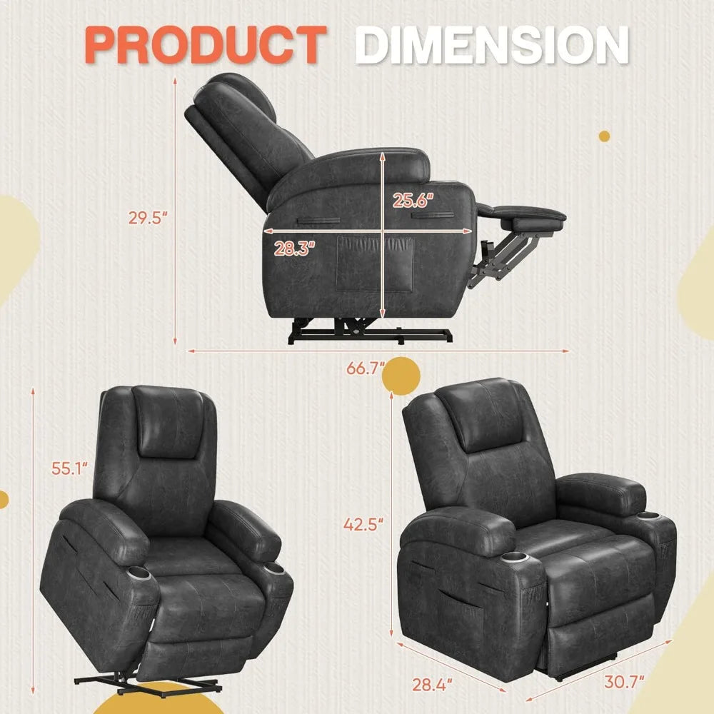 Electric Power Lift Recliner Chair with Massage for Elderly Corduroy Fabric Recliner Single Sofa with Cup Holders, Side Pockets